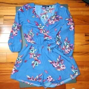 Blue Floral Romper Short One Clothing dusty
